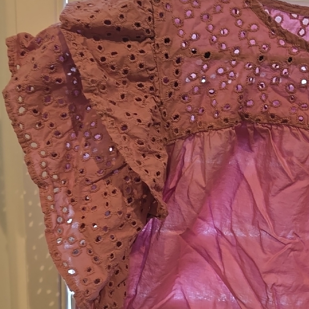 Pink Eyelet Ruffle Sleeve Top - Picture 3 of 6
